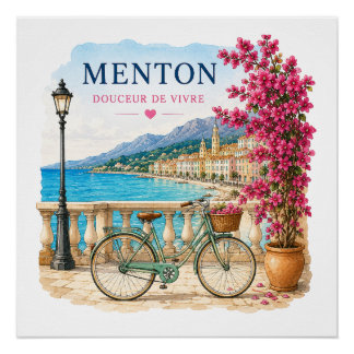 Pôster Menton French Riviera - bicycle