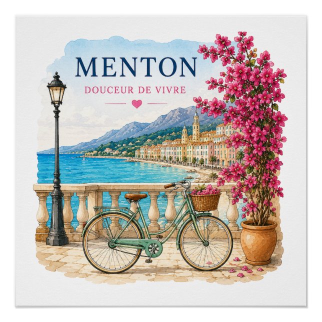 Pôster Menton French Riviera  - bicycle  (Frente)