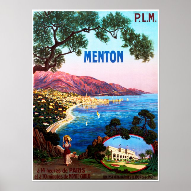 Poster MENTON French Riviera Cote D' Azur France Viagem (Frente)