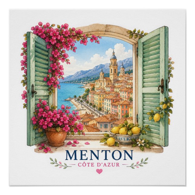 Pôster Menton French Riviera  - View Through Window (Frente)