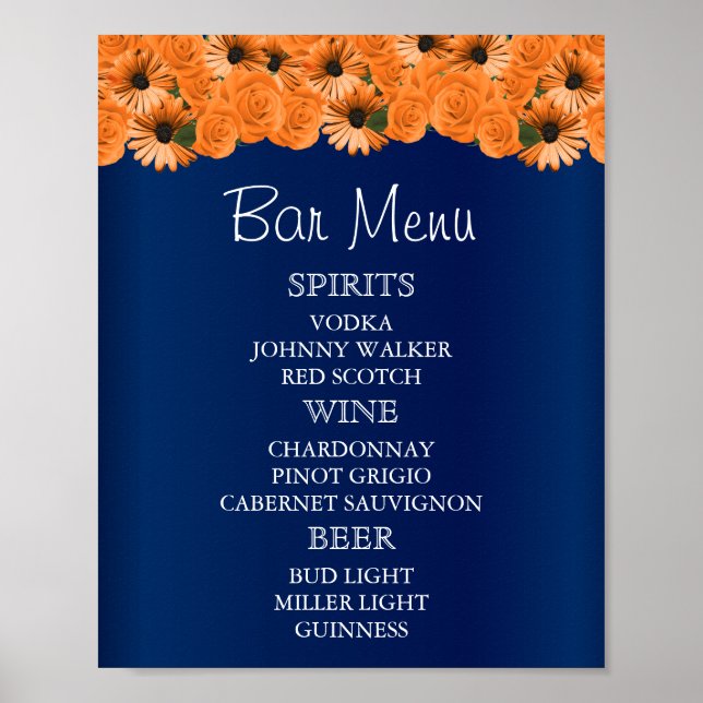 Poster Menu bar - Belo Rosa laranja e Marinho azul (Frente)