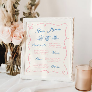 Poster Menu Bar Branco Cor-de-Rosa e Azul