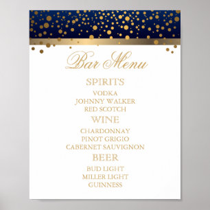 Poster Menu bar - Branco e Azul Marinho com Confetti Dour