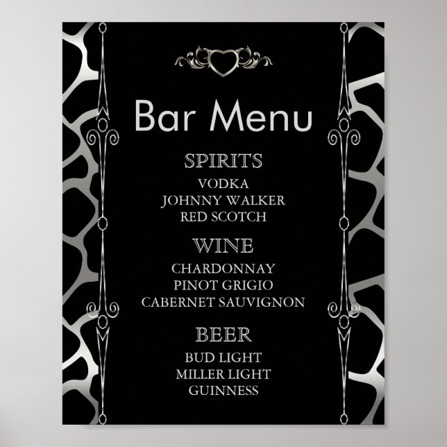 Poster Menu bar - Casamento em Prata e Negra Girafa (Frente)