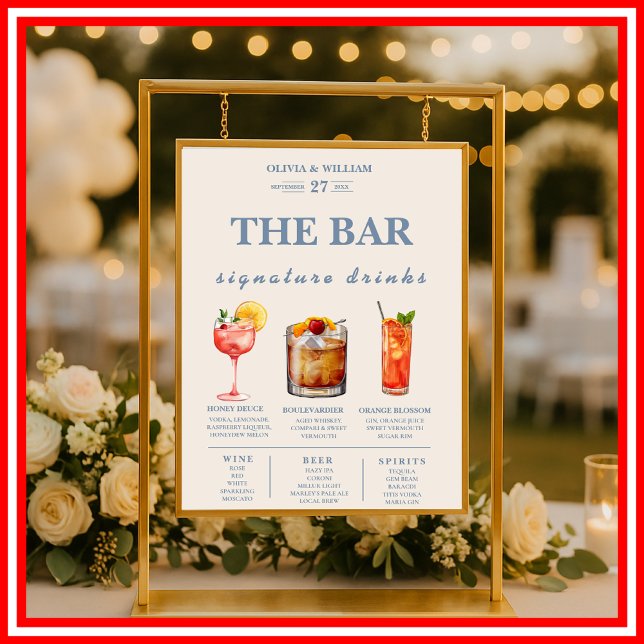 Poster Menu Bar da Assinatura Dusty Blue Wedding (Criador carregado)