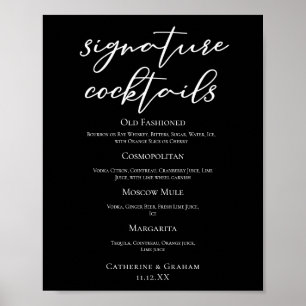 Poster Menu Bar de Assinatura de Casamento Negro Chic Coc