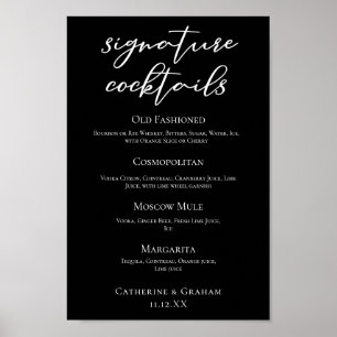 Poster Menu Bar de Assinatura de Casamento Negro Chic Coc