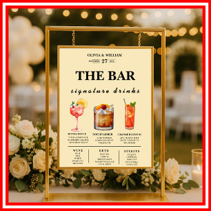 Poster Menu Bar de Bebidas de Assinatura Amarelo de Casam