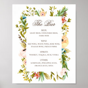 Poster Menu bar de bebidas florais com cruz de água