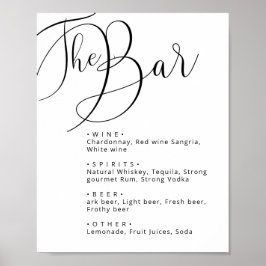 Poster Menu bar de casamento Clássico Preto-Branco da Cal