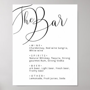 Poster Menu bar de casamento Clássico Preto-Branco da Cal