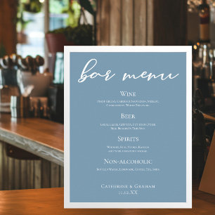 Poster Menu Bar de Casamento com Tipografia Azul Dusty