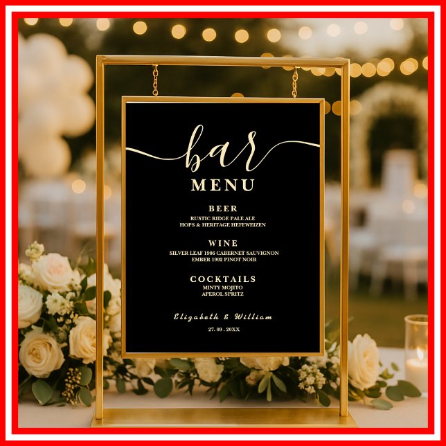 Poster Menu Bar de Casamento de Flores Amarelas da Mantei (Criador carregado)