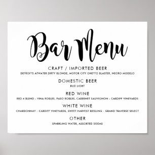 Poster Menu Bar de Casamento de Script Preto Moderno