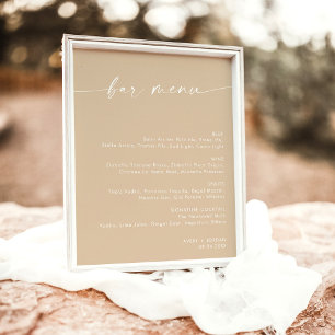 Poster Menu Bar de Casamento Minimalista Boho Beige, Menu