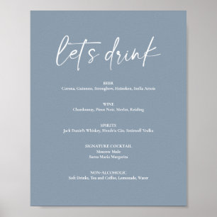 Poster Menu Bar de Drink de Casamento Moderno Azul com Du