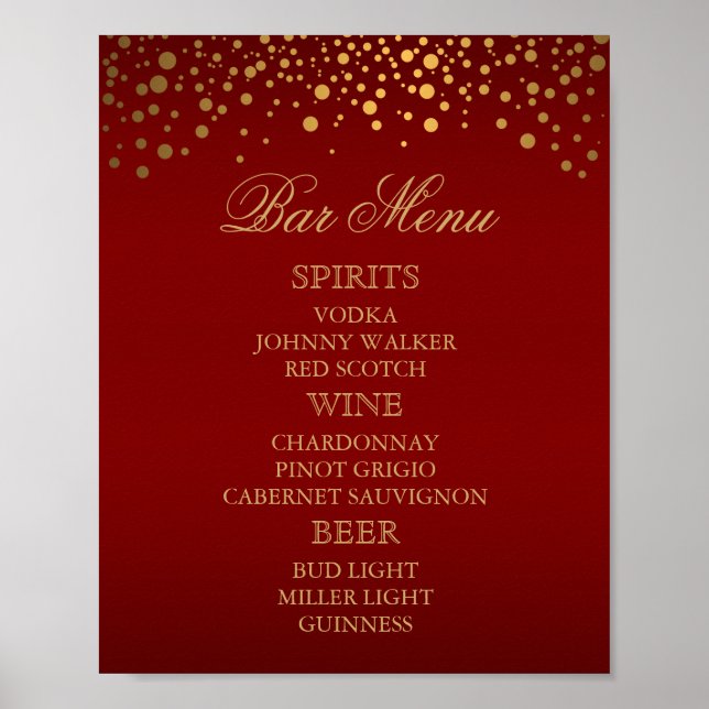 Poster Menu bar - Dourado Maroon Confetti (Frente)