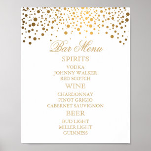 Pôster Menu Bar - Pontos de Confetti Dourados em Branco