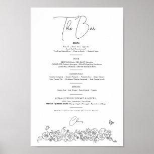 Poster menu bar primavera line art drinques de casamento