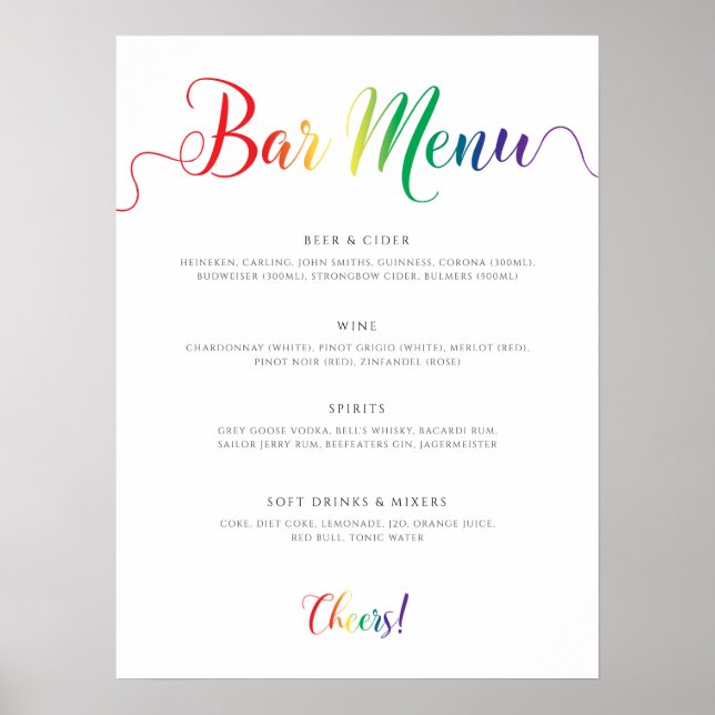 Poster Menu Bar Rainbow Wedding (Frente)