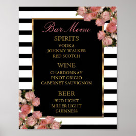 Poster Menu bar - Rosa Dourado e Stripe Weding