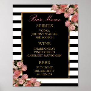 Poster Menu bar - Rosa Dourado e Stripe Weding