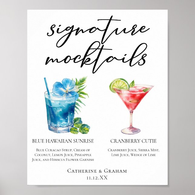 Poster Menu Blue Hawaiian Cranberry Cutie Mocktails (Frente)