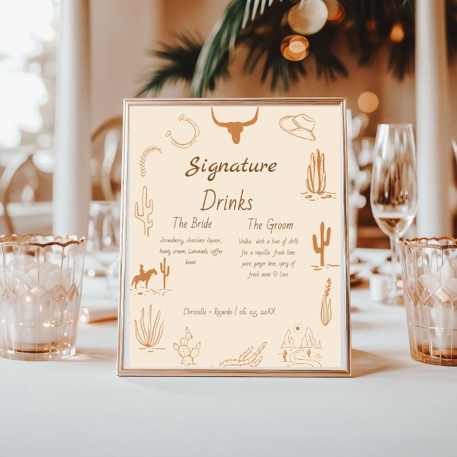 Poster Menu Boho Western bar de casamento, bebida Poste d (Criador carregado)
