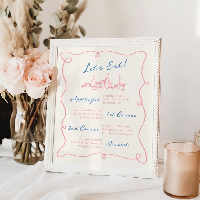 Poster Menu Branco Cor-de-rosa e azul desenhado à mão (Criador carregado)