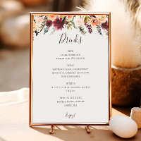 Menu Burgundy Orange Floral Beige Wedding Drinks