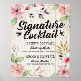 Poster Menu Chic Floral Signature Cocktail Drink