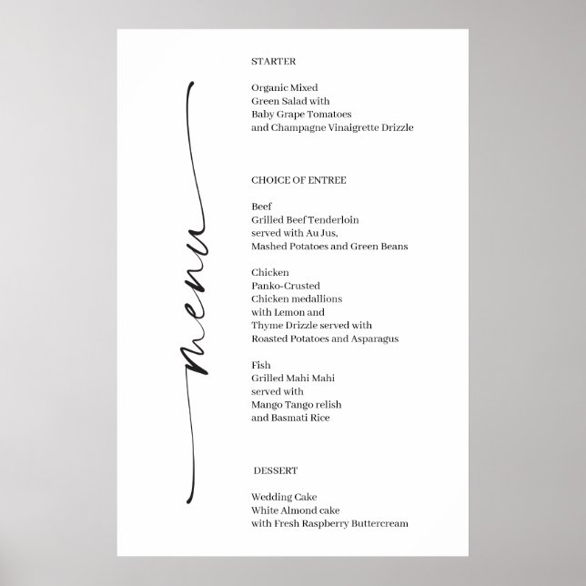 Poster Menu Classic Elegance Wedding (Frente)