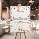 Poster Menu Clássico das Bebidas Florais Selvagens Selvag<br><div class="desc">Este clássico e colorido cardápio de bebidas florais selvagens é perfeito para um casamento rústico. A design apresenta flores silvestres brancas,  amarelas,  roxas e brancas com folhagem em fundo de rosa e aquarela verde.</div>