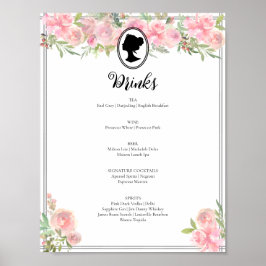 Poster Menu Cocktail, Chá de panela Floral Rosa,