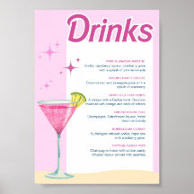 Menu Cocktail de Bachelorette de Partido Rosa