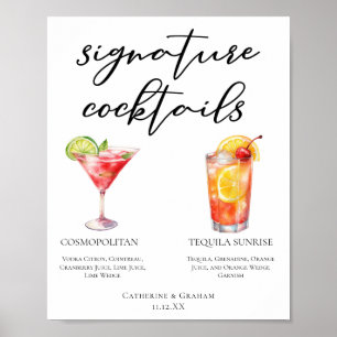 Poster Menu Cocktails Cosmopolitan Tequila Sunrise