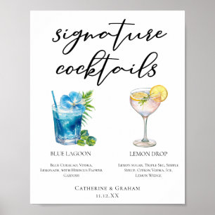 Poster Menu Cocktails de Assinatura de Casamento Costeiro