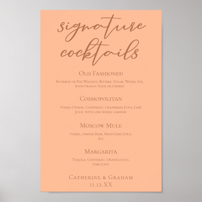 Poster Menu Cocktails de Assinatura de Casamento de Pêsse (Frente)