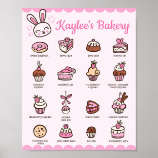 Poster Menu da Padaria Kawaii com o seu nome