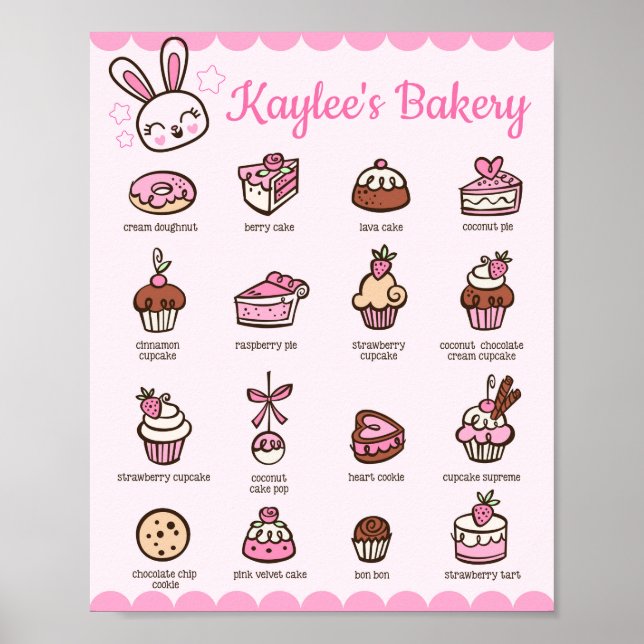 Poster Menu da Padaria Kawaii com o seu nome (Frente)
