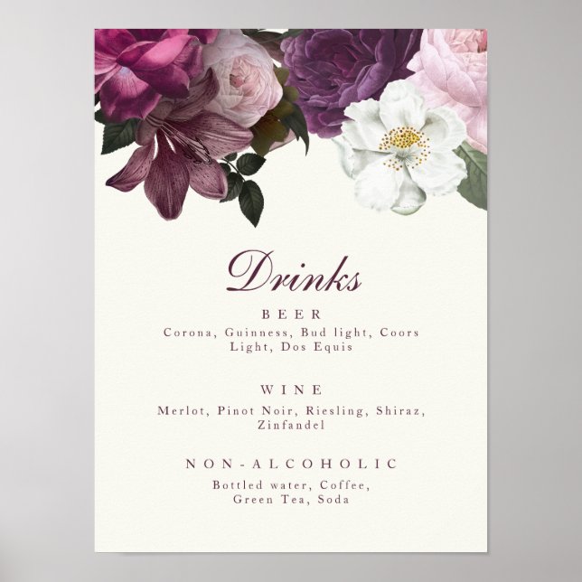 Poster Menu Dark Purple Floral Drink (Frente)