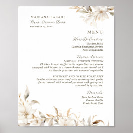 Poster Menu de Aniversário do Silver Dourado White Floral