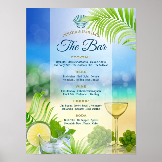 Poster Menu de Bar Aberto do Mojito Wine na praia (Frente)