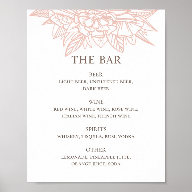 Poster Menu de bar de bebidas elegantes florais florais c (Frente)