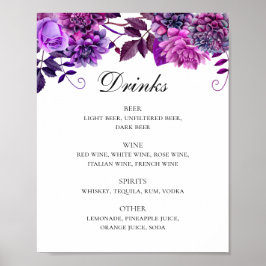 Poster Menu de bar de bebidas florais florais de cor d'ág