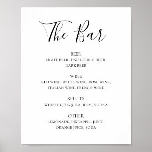 Poster Menu de bar de bebidas para casamento com script p