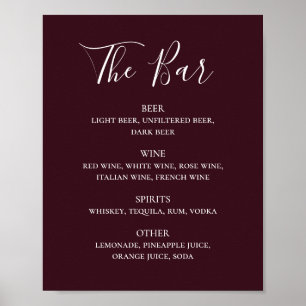 Poster Menu de bar de bebidas simples com script simples 