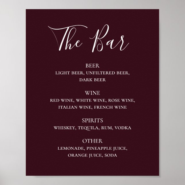 Poster Menu de bar de bebidas simples com script simples  (Frente)