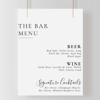 Poster Menu de Bar de Casamento de Caligrafia Minimalista