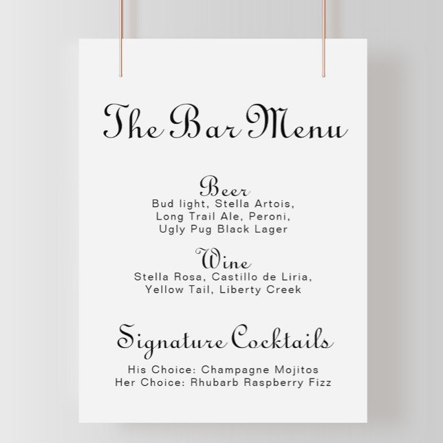 Poster Menu de Bar de Casamento Minimalista (Criador carregado)